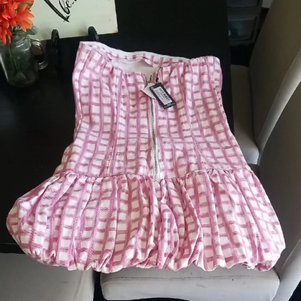 Chic Pink Checkered Strapless Mini Dress Size 2 NWT - Picture 6 of 6